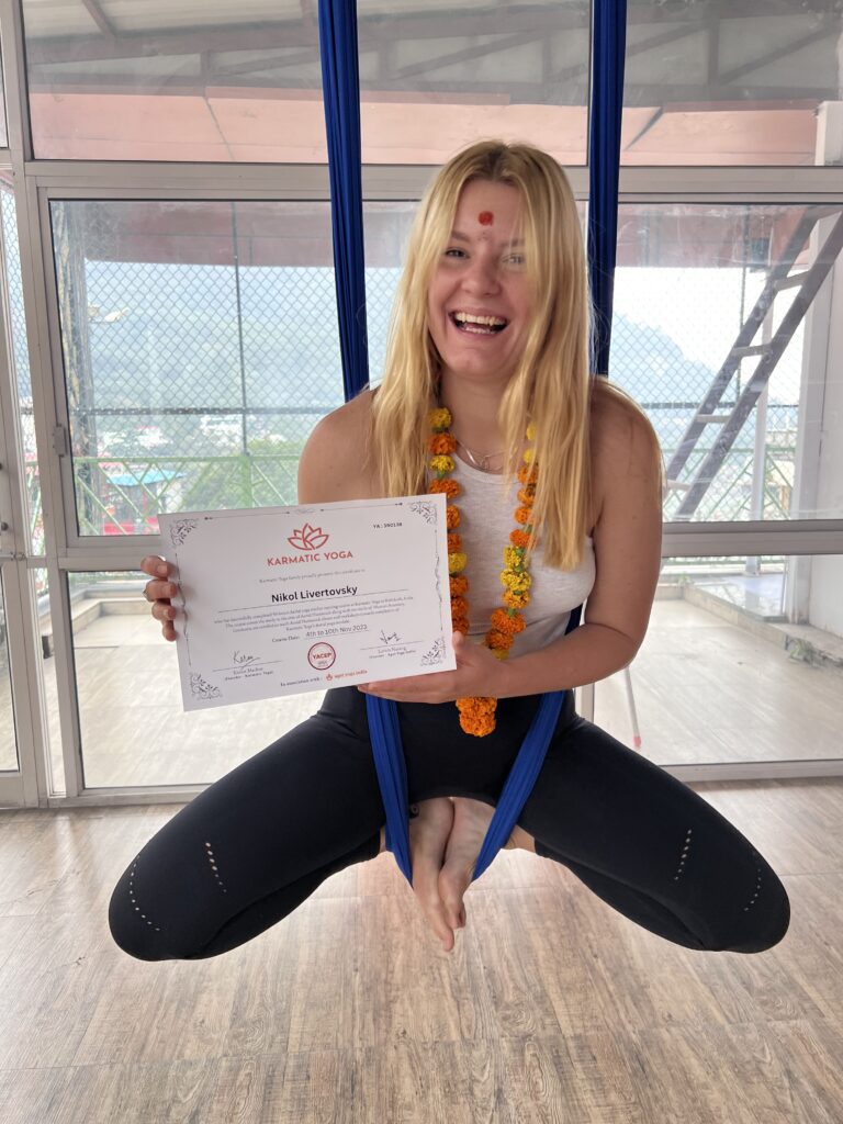 Yoga Teacher Training Rishikesh - Aerial Yoga Butterfly Pose with certification